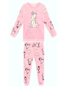 KUGO-Dívčí plyšové pyžamo Jednorožec se srdíčkem světle růžové