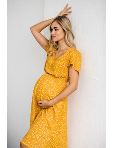 milk & love Těhotenské, kojící šaty Lovely Midi Dress Mustard SS