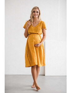 milk & love Těhotenské, kojící šaty Lovely Midi Dress Mustard SS