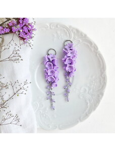 Mairi Belicia - fialové květinové náušnice extra dlouhé