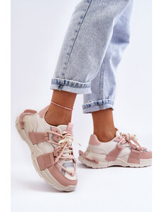 Kesi Dámské módní sportovní boty šněrované béžovo-růžové Chillout!