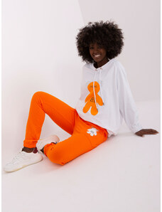 Fashionhunters Ecru-oranžová tepláková souprava s tryskami