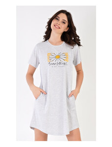 Vienetta Dámské domácí šaty s krátkým rukávem Sunshine, barva světle šedá, 70% bavlna 30% polyester