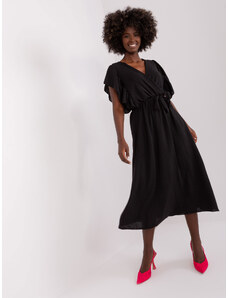 Y&S Fashion Čierne elegantné šaty s volánovými rukávmi a opaskom