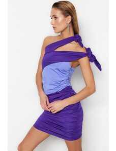 Trendyol fialová-vícebarevná pletené okno / výřez detailní elegantní večerní šaty