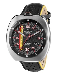 Mondia Watches Stříbrné pánské hodinky Mondia s koženým páskem The Bolide - Black 43MM Automatic Limited Edition