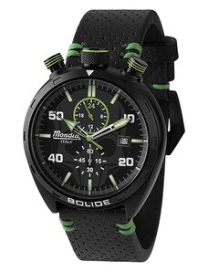 Mondia Watches Černé pánské hodinky Mondia s koženým páskem The Bolide - Black / Green 43MM