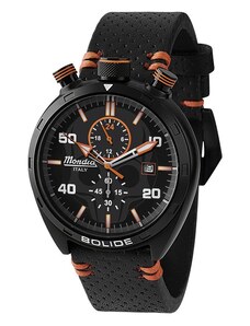 Mondia Watches Černé pánské hodinky Mondia s koženým páskem The Bolide - Black / Orange 43MM