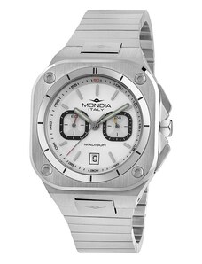 Mondia Watches Stříbrné pánské hodinky Mondia s ocelovým páskem The Madison Forma - Silver / White 40MM Automatic