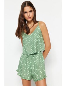 Trendyol Mint Polka Dot Ruffle Detailed Viscose Tank Top-Shorts Woven Pajamas Set