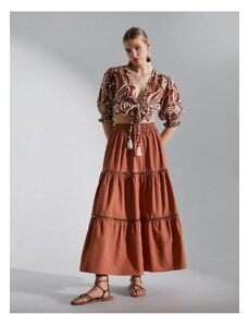 Koton Long Bohemian Skirt with Elastic Waist and Cotton