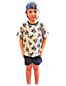 IRIS-Chlapecké pyžamo s krátkým rukávem a se šortkami Motorky světle šedé