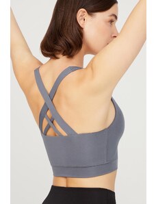 LOS OJOS Anthracite Lightly Supported Covered Sports Bra with Back Detail
