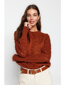Trendyol skořicový základní pletený svetr