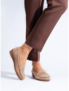 Suede beige loafers on a low wedge Shelvt
