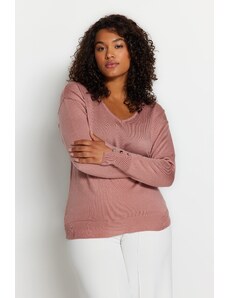 Trendyol Curve Dusty Rose V-Neck Button Detailní pletený svetr