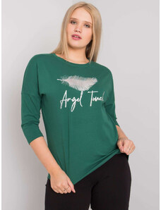 Fashionhunters Tmavě zelená bavlněná halenka plus velikosti s tištěným designem