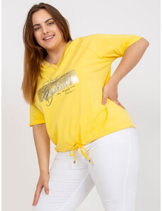 Fashionhunters Žlutá halenka nadměrné velikosti pro každodenní nošení s výstřihem do V