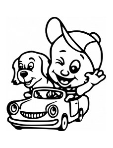 Gravon Samolepka kluk se psem v autíčku