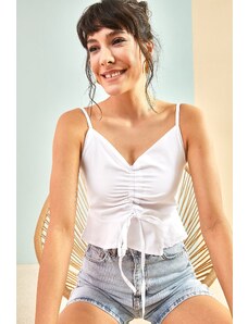 Bianco Lucci Women's Crop Top with Ruffles and Gatherings 725