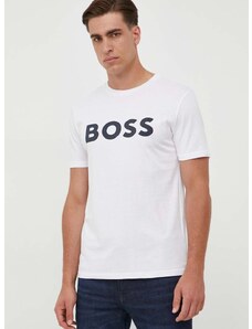 Boss Orange Bavlněné tričko BOSS CASUAL béžová barva, s potiskem, 50481923