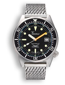 Squale Watches Stříbrné pánské hodinky Squale s ocelovým páskem 1521 Black Blasted Mesh - Silver 42MM Automatic