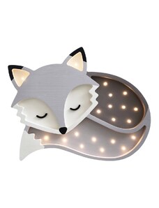 Peekaboo Šedá dřevěná dětská LED lampa Liška 36 cm