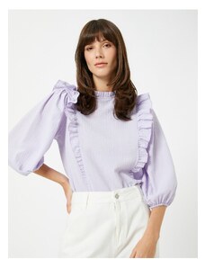 Koton Frilled Blouse Standing Neck Balloon Sleeve