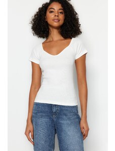Trendyol White Fitted Cotton Stretch Knitted Blouse
