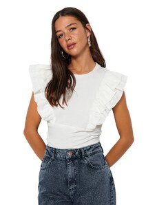 Trendyol White Knitted Blouse with Brode Detail