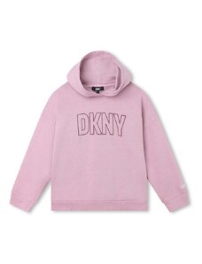 Dětská bavlněná mikina Dkny fialová barva, s kapucí, s potiskem