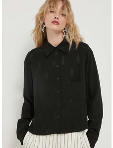 Košile HUGO dámská, černá barva, relaxed, s klasickým límcem