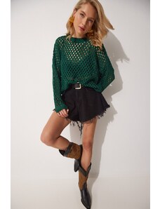 Happiness İstanbul Women's Dark Green Openwork Seasonal Knitwear Blouse