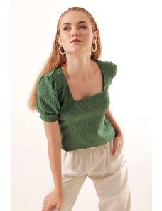 Bigdart 0409 Square Collar Knitted Blouse - Emerald