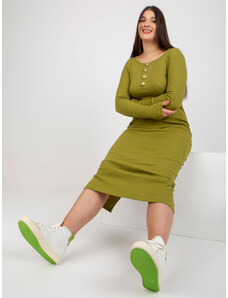 Fashionhunters Světle zelené plus size žebrované šaty s rozparkem vzadu