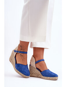 Basic Modré semišové espadrilkové sandále na kline s prackou