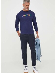 Bavlněné tričko s dlouhým rukávem United Colors of Benetton tmavomodrá barva, s potiskem