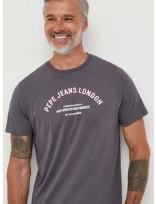 Bavlněné tričko Pepe Jeans Waddon šedá barva, s potiskem