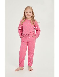 Taro Zateplené dívčí pyžamo Erika růžové s hvězdičkami