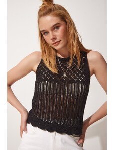 Happiness İstanbul Women's Black Summer Knitwear Blouse with openwork