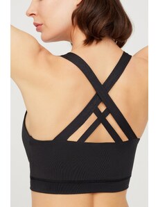 LOS OJOS Black Lightly Supported Back Detail Covered Sports Bra.