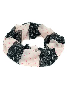 Art of Polo Pruhovaný šál s růžovými puntíky - černobílý