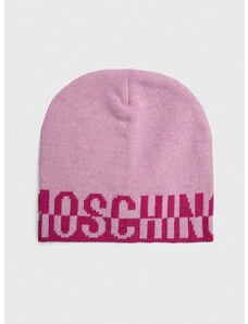 Čepice z vlněné směsi Moschino růžová barva