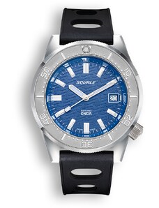 Squale Watches Stříbrné pánské hodinky Squale s gumovým páskem 1521 Onda Rubber - Silver 42MM Automatic