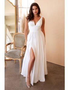 Dress by COOL Svatební saténové šaty s hlubokým výstřihem