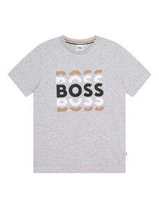 Dětské bavlněné tričko BOSS šedá barva, s potiskem