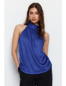 Trendyol Saks Standing Collar Pleat Knitted Blouse