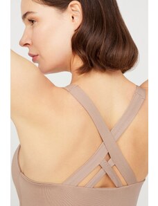 LOS OJOS Beige Lightly Supported Back Detail Covered Sports Bra.