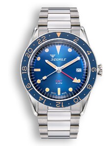 Squale Watches Stříbrné pánské hodinky Squale s ocelovým páskem Sub-39 GMT Vintage Blue Bracelet - Silver 40MM Automatic