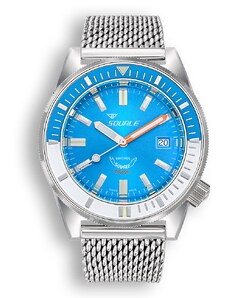 Squale Watches Stříbrné pánské hodinky Squale s ocelovým páskem Matic Light Blue Mesh - Silver 44MM Automatic